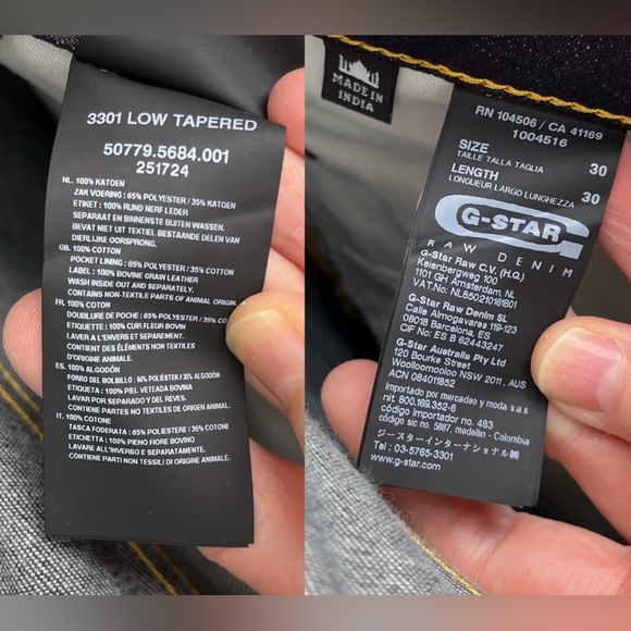 G-Star Raw Men’s 3301 Low Tapered Button Fly Dark Wash Jeans NWOT Sz 30 X 30 - Picture 4 of 16